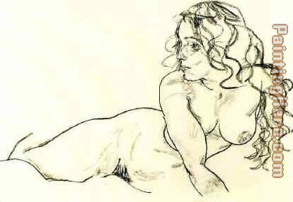 Reclining woman painting - Egon Schiele Reclining woman art painting